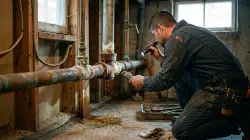 professional plumber inspecting aging plumbing infrastructure