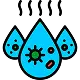 Three blue water droplets feature germs and bacteria symbols inside