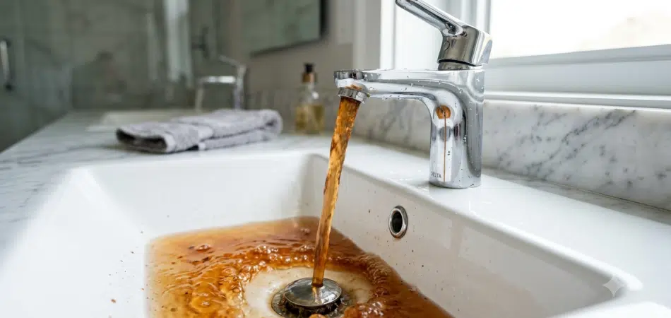 rusty orange-brown hot water
