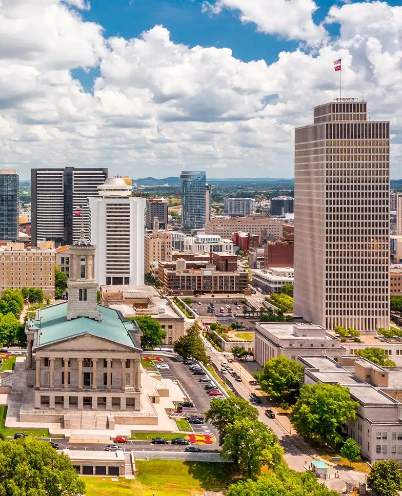 Tennessee State Capitol building situated on a hill in downtown Nashville
