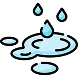 Icon of a puddle of standing water with droplets splashing, illustrated in blue and black line art style.