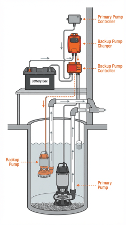Battery backup sump pump diagram