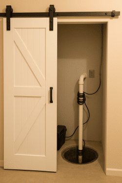 A sump pump hidden behind a door