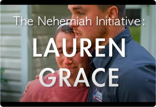 A young woman appears emotional while being comforted by Kelton Balka the founder of Tennessee Standard Plumbing. Overlaid text reads: