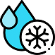 Icon featuring a blue water droplet and a snowflake inside a white circle