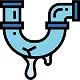 Illustration of a blue pipe with two joints, leaking water from a crack in the center.