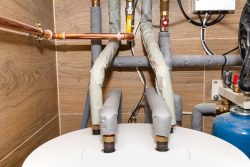 Modern gas boiler with pipes