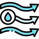 Icon depicting a water droplet with flowing lines, symbolizing movement and water flow.