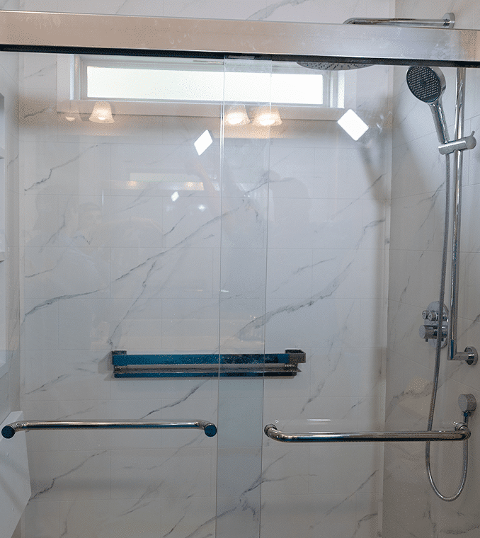 bathroom with glass door