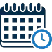 Icon of a calendar with a clock in front, representing scheduling or appointment time.